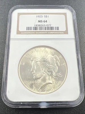 1923-P Peace Silver Dollar $1 - NGC MS 64 / .9 / Beautiful Coin! - No Reserve! - Image 1 of 4