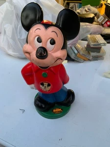 Vintage Walt Disney Mickey Mouse Club Plastic Coin Piggy Bank w/ Sticker no Plug - Picture 1 of 14