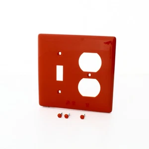 Hubbell NP18R Red 2-Gang Toggle Switch Duplex Outlet Unbreakable Wallplate Cover - Picture 1 of 4
