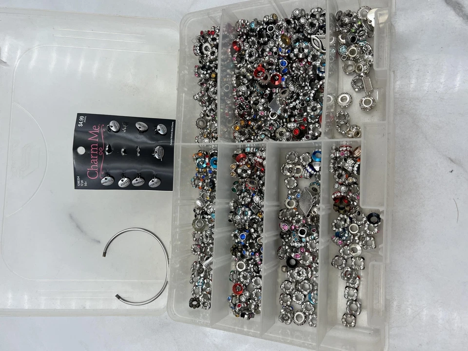 Lote mixto de cuentas de pulsera con dije europeo espaciadores de diamantes de imitación dijes conjunto de caja a granel Foto 1 de 4