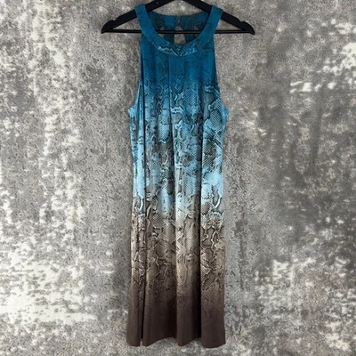 NUEVO Vestido Azul Casa Blanca Mercado Negro Talla M Estampado Piel de Serpiente Ombre Recorte Espalda Foto 1 de 4