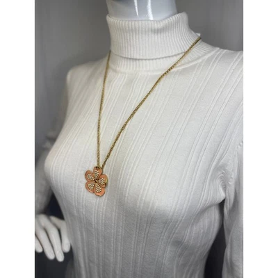 JCrew J.Crew pendant necklace gold tone costume jewelry signed flower pink ename - Image 1 of 4