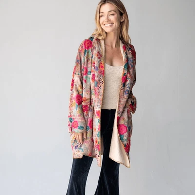 Natural Life Kimono Mujer Talla L/XL Acogedora Manta Vintage Patchwork Taupe Ditsy Foto 1 de 4