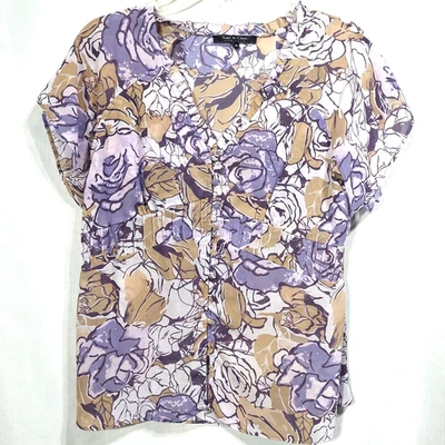 Blusa transparente con botones Violet & Claire para mujer talla mediana floral manga corta abertura Foto 1 de 4