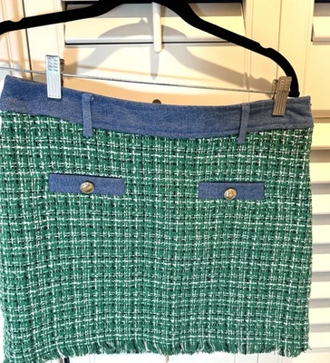 Minifalda de mezclilla a cuadros verde Liu Jo talla 6 forrada para mujer talla EE. UU. USADA EN EXCELENTE ESTADO Foto 1 de 4