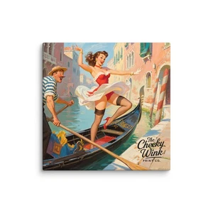 Venice Canvas, Cheeky Pinup Girl Classic Vintage Retro Wall Art Print Wink - Picture 1 of 7