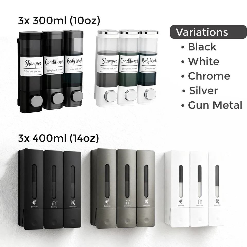 uMadeUs 3 Chamber Shower Dispenser - No Drill - Wall Mount - Easy Installation - Image 1 of 4