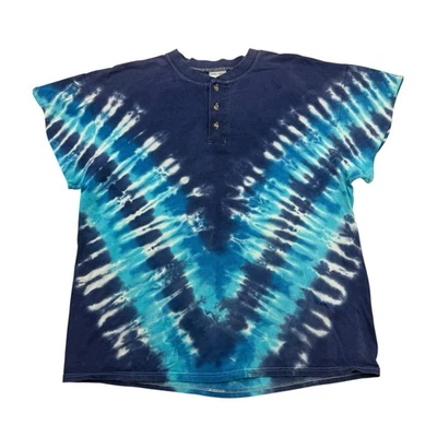 Camisa Tie Dye De Colección Para Hombres XL Azul Henley Manga Corta Algodón Envejecido Foto 1 de 4