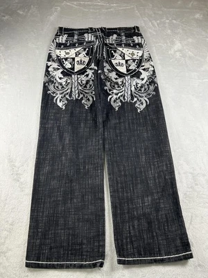 Victorious Jeans Mens 34x32 Black Wide Leg Y2K Wide Leg Crest Baggy Flap pocket - Image 1 of 4