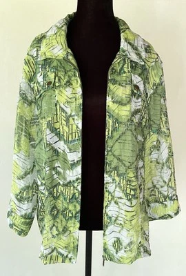 MÚLTIPLES Chaqueta Verde/Blanco Tropical Cremallera Semi Transparente Talla XL Coastal Resort Foto 1 de 4