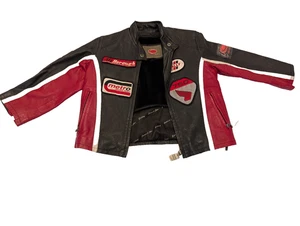 James & John Kids Leather Racing Jacket Sz M 76 Moto Extasy Black Red - Picture 1 of 22