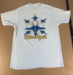 Vintage 90s 80s Paper Thin Distressed Blue Angels Fighter Jet Airplane T Shirt - Picture 1 of 11
