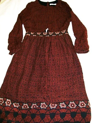 Mango Geo Cut Out Dress burgundy brown print Size 10 / M Medium New Tags BNWT — 第 1/4 张图片