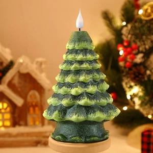 Christmas Tree Flameless Candle, Real Wax Christmas LED Candle Battery Operated, - Picture 1 of 9