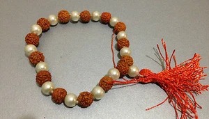 MALA COUNTER 27+1 RUDRAKSHA PEARL BEADS HINDU BUDDHIST JUZU SUBHA ROASARY PUJA - Picture 1 of 1