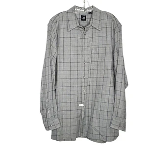 Camicia anni 90 Y2K vintage Gap Windowpane con bottoni L grigio blu outdoor preppy - Foto 1 di 5