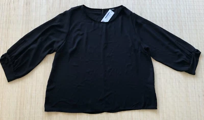 NWT Boohoo Plus Bow Cuff Detail Long Sleeve Blouse Top BLACK Size US 24 NEW - Image 1 of 4