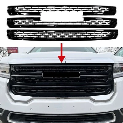 Gloss Black Grille Grill Overlay Clip On Trim Mesh 3PC FOR 2020-2023 GMC Acadia — 第 1/4 张图片