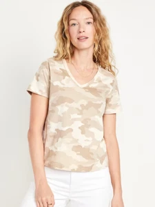 NWT Old Navy Camouflage Soft EveryWear V-Neck Tee T-Shirt Sand Camo Women S M L - Picture 1 of 7