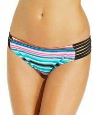 Raisins Medium Black Striped Strappy Cocoa Beach Bikini Swimsuit Bottoms M NWT - Image 1 of 4