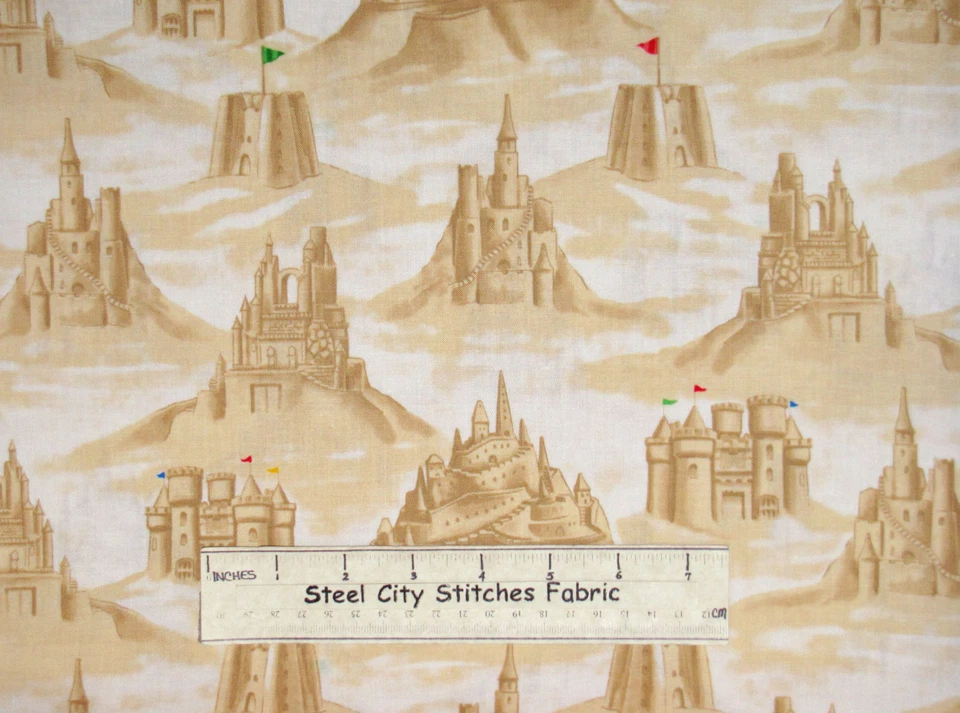 Sandcastle Beach Fabric Half-Yard Timeless Treasures C2425 Sand Castles Cotton - Image 1 of 1