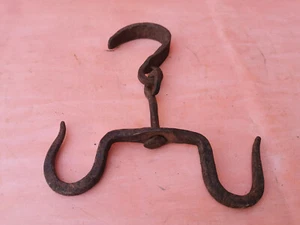 ANTIQUE VERY RARE OLD HAND FORGED WROUGHT IRON HOOK HANGER 19th - Picture 1 of 10