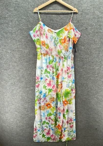 New City Studio Dress Women XL White Floral Maxi Long Cold Shoulder Short Sleeve - Picture 1 of 10