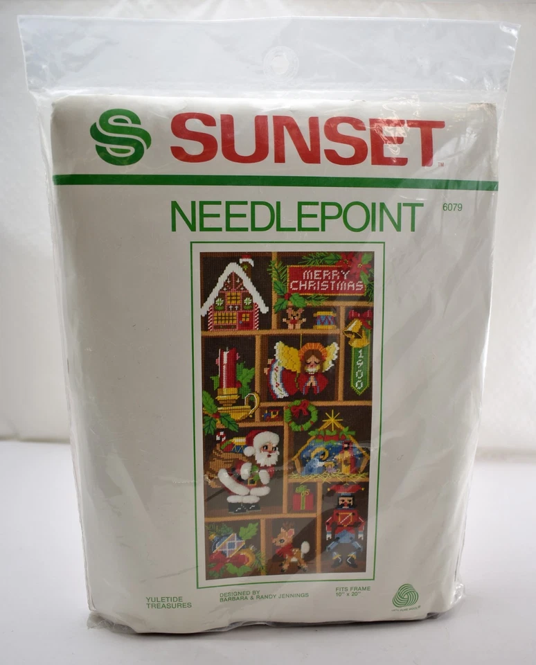 Sunset Vintage Needlepoint Kit 6079 Yultide Treasures Christmas 1981 Complete