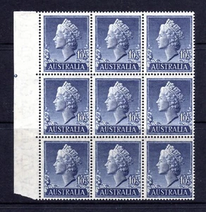 1955 ***MUH*** QE II PORTRAITS - BLOCK of 9 with PIP - 1'0/1'2d BLUE, LARGE HEAD - Picture 1 of 2