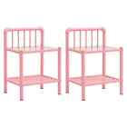 Vidaxl Home Bedside Cabinets Table 2 Pcs Pink And Transparent Metal And Glass