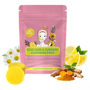 40pcs Turmeric Kojic Acid Pads Turmeric Cleansing Pads Facial Sponges Exfoliate - Picture 1 of 12