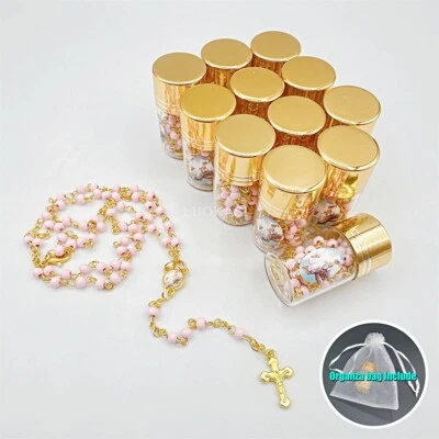 Rosario de madera perfumada rosa de EE. UU. 4/12 piezas tarro de vidrio baby shower bautizo favor Foto 1 de 4