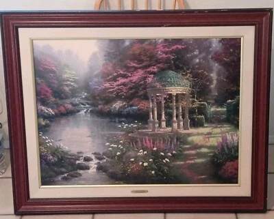 Thomas Kincaide, Garden Of Prayer 38" × 35" Oil On Canvas Paiting - Image 1 of 4