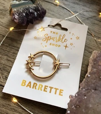 🌟Gold Stars & Moon Metal Barrette Hair Clip Celestial Astrology Fairycore - Image 1 of 4