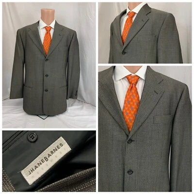 Jane Barnes Blazer 40R 棕褐色羊毛编织 3B 无通风二手状况完好 YGI R1-570 — 第 1/4 张图片