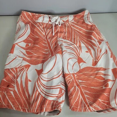 Bermuda de natação masculina Old Navy laranja média estampa floral cordão malha forrada - Imagem 1 de 4