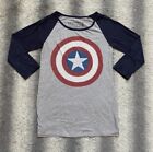 Marvels Captain America Shield Long Sleeve Tee Shirt  Mens Small Grey Blue Red