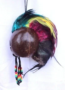 Rasta Feathers Ikaika Hawaiian Warrior Helmet 2.5" Coconut Brown Car Decor - Picture 1 of 5