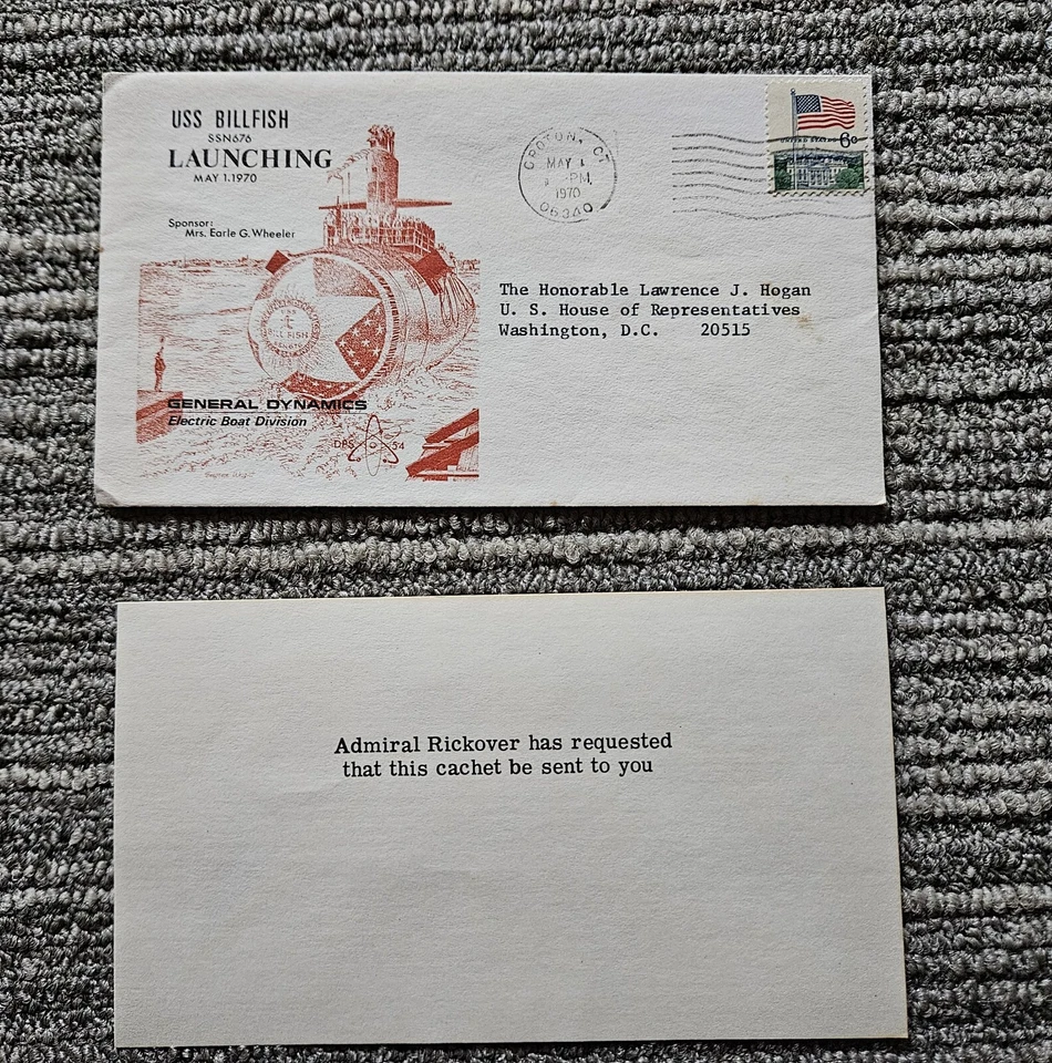 Launching USS Billfish SSN676 Cover, 1970 Sent To U.S. House Of Representatives - Image 1 of 4
