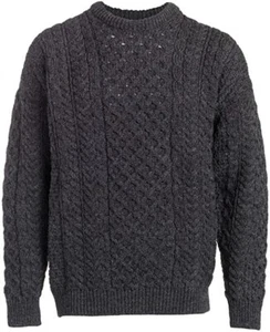 Irish Wool Pullover Mens Fisherman Aran Fisherman Sweater - Charcoal, XSmall - Picture 1 of 3