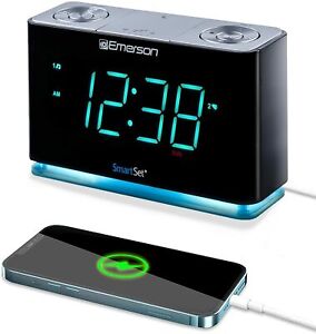 Emerson SmartSet Alarm Clock Radio with Bluetooth Speaker Charging Station Usb