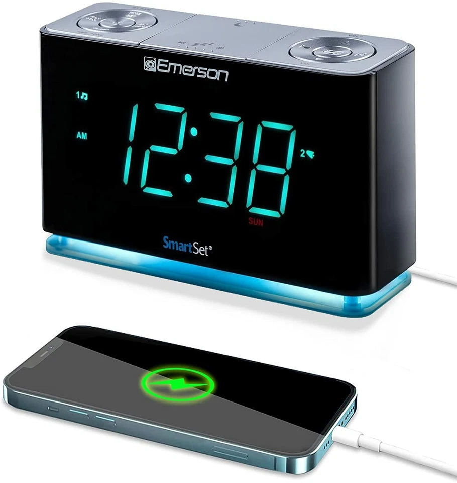 Emerson SmartSet Alarm Clock Radio with Bluetooth Speaker Charging Station USB - Image 1 of 4