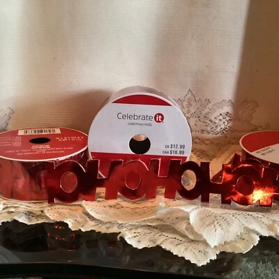 Lote de 3 NOVAS FITAS DE NATAL HO HO RECORTADAS 1,5 pol X 30=90 pés - Imagem 1 de 2