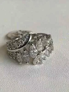 2Ct Marquise Cut Real Moissanite Wedding Ring 14K White Gold Plated Women's - Picture 1 of 14