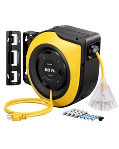 DEWENWILS Retractable Cord Reel, 60FT Extension Cord, 12AWG/3C 15A Circuit Break - Picture 1 of 11