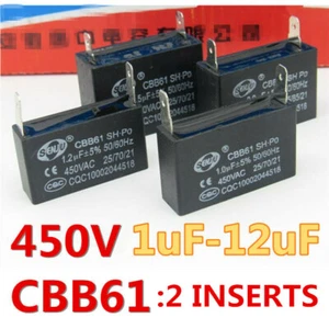 CBB61 450V 1/1.5/2.5/3/6/8/10/12UF Air conditioner Fan Motor Capacitor 2 Inserts - Picture 1 of 3