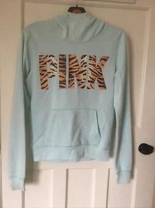 Ladies PINK Victoria’s Secret pale blue hooded sweatshirt Size S - Picture 1 of 5