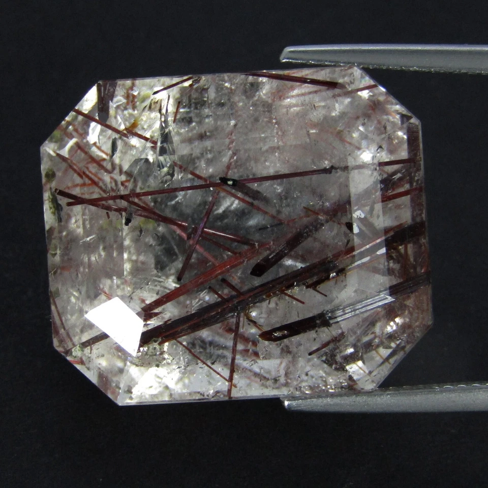 Impresionante piedra preciosa de Brasil corte esmeralda topacio blanco rutilado raro natural 49,90 quilates Foto 1 de 4