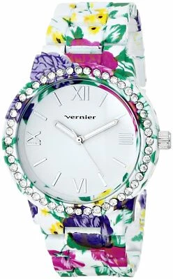Vernier Women's VNR11168D Vernier Rhinestone Accented Watch White Floral - Image 1 of 3