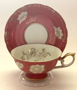 Taza y platillo vintage de porcelana de hueso CDGC hecho en Japón rosa polvoriento y dorado - Imagen 1 de 15